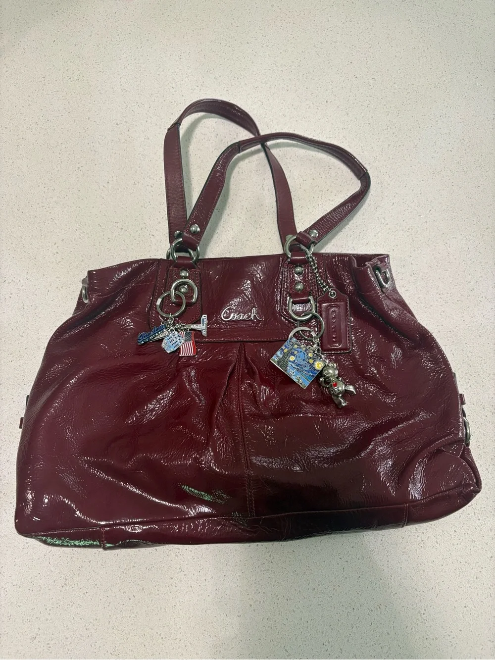 Coach Women's Burgundy Patent Leather Tote Bag